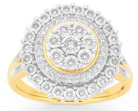 9ct+Two+Tone+Gold+Diamond+Large+Round+Cluster+Ring