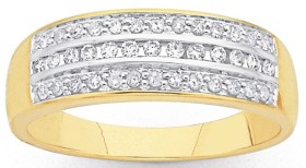 9ct+3+Row+Diamond+Ring