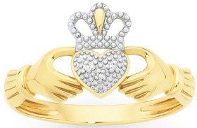 9ct-Diamond-Claddagh-Ring on sale