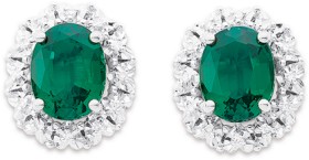 9ct+Created+Emerald+and+Diamond+Earrings