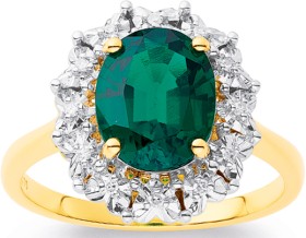 9ct-Created-Emerald-Diamond-Ring on sale
