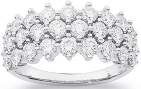 10ct+White+Gold+Element+Lab+Diamond+3+Row+Ring