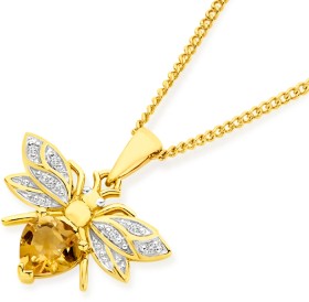 9ct+Citrine+Bee+Pendant