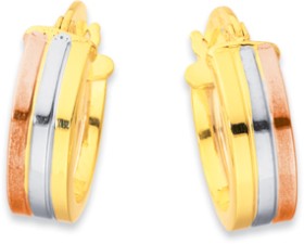 9ct+Tri+Tone+Stripe+Hoops