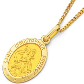 9ct+16mm+Oval+St.+Christopher+Medallion+Pendant