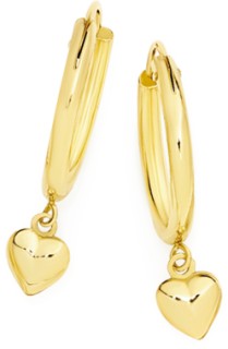 9ct-15x10mm-Hoop-Earrings-With-Heart-Drop on sale