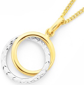 9ct-Two-Tone-Diamond-Cut-Double-Circle-Pendant on sale