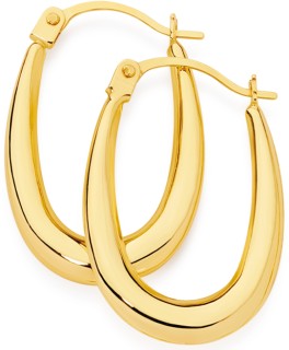 9ct+9mm+Flat+Oval+Creole+Earrings