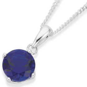 Sterling-Silver-Dark-Blue-Cubic-Zirconia-65mm-Claw-Set-Pendant on sale