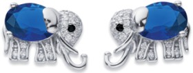 Sterling+Silver+Blue+Glass+%26amp%3B+Cubic+Zirconia+Elephant+Studs