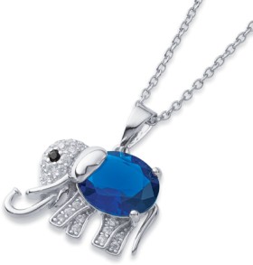 Sterling-Silver-Blue-Glass-CZ-Elephant-Pendant on sale