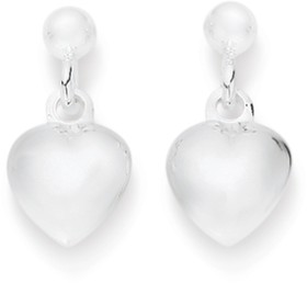Sterling+Silver+Puff+Heart+Drop+Earrings