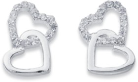Sterling+Silver+Cubic+Zirconia+Locked+Heart+Studs