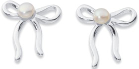 Sterling+Silver+Freshwater+Pearl+Ribbon+Bow+Studs