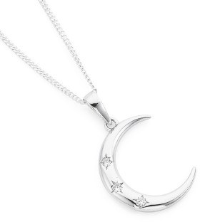 Sterling-Silver-Cubic-Zirconia-Crescent-Moon-Pendant on sale