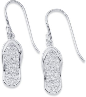 Sterling+Silver+Cubic+Zirconia+Jandal+Hook+Earrings