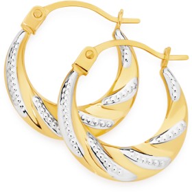 9ct+Two+Tone+9mm+Beaded+Twist+Creole+Earrings