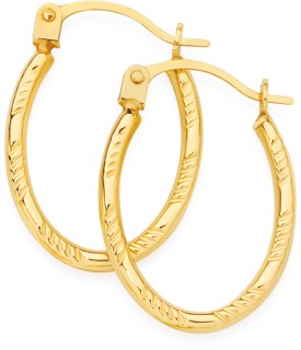 9ct+10mm+Diamond-Cut+Striped+Oval+Hoop+Earrings