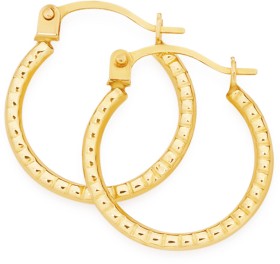 9ct+10mm+Beaded+Hoop+Earrings