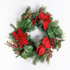 Christmas+Wishes+Xmas+Poinsettia+Wreath+55cm