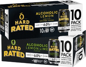 Hard-Rated-Lemon-or-Lemon-Lime-Low-Sugar-6-10-x-330mL-Cans on sale