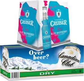 Cruiser+Range+4.8%25+12+x+275mL+Bottles+or+Canadian+Club+%26amp%3B+Dry+or+Soda+%26amp%3B+Lime+4.8%25+10+x+330mL+Cans
