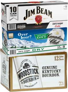 Jim+Beam+%26amp%3B+Cola+Zero+4.8%25%2C+Canadian+Club+%26amp%3B+Zero+4.8%25+10+x+330mL+Cans+or+Woodstock+%26amp%3B+Zero+Sugar+Cola+7%25+12+x+250mL+Cans