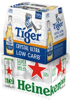 Tiger+Crystal+Ultra+Low+Carb+12+x+330mL+Bottles+or+Heineken+Silver+12+x+330mL+Cans