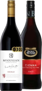 McGuigan+Signature+Shiraz+or+Merlot+1L+or+Brown+Brothers+Range+750mL