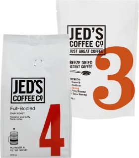 Jed%26rsquo%3Bs+Plunger+or+Beans+Coffee+200g%2C+Bean+Bags+or+Refills+90g
