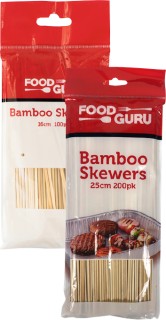Food-Guru-Bamboo-Skewers-16cm-100-Pack-or-25cm-200-Pack on sale