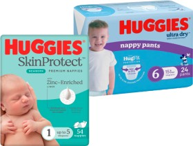 Huggies-Bulk-Pack-Ultra-Dry-Nappies-30-54-Pack-or-Nappy-Pants-24-29-Pack on sale