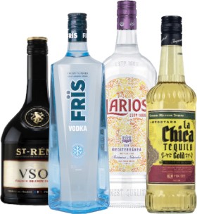 La+Chica+Tequila+Gold+or+Blanco+700mL%2C+NEW+Fr%26iuml%3Bs+Vodka%2C+Larios+Dry+Gin+1L+or+St-R%26eacute%3Bmy+Brandy+VSOP+700mL