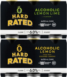 Hard+Rated+Lemon+or+Lemon+Lime+Low+Sugar+6%25+6+x+330mL+Cans