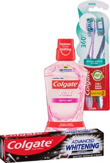 Colgate-Advanced-Whitening-180200g-Sensitive-110g-Plax-Gentle-500ml-or-360-2-Pack on sale