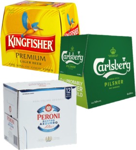 Peroni-Nastro-Azzurro-Carlsberg-Pilsner-or-Kingfisher-12-x-330ml-Bottles on sale