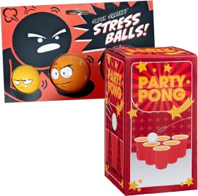Novelty-Stress-Balls-3pk-or-Party-Pong-Pack-Gift-Sets on sale
