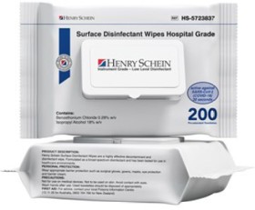 NEW+Henry+Schein+Surface+Disinfectant+Hospital+Grade+Flat+Pack+Wipes+200pk