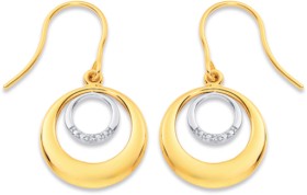 9ct+Two+Tone+Diamond+Circle+Earrings