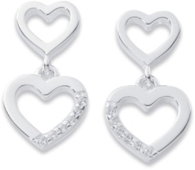 Sterling+Silver+Cubic+Zirconia+Heart+Drop+Earrings