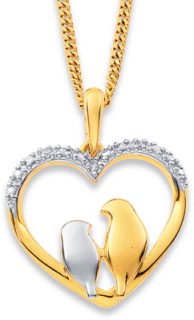 9ct-Two-Tone-Birds-in-Heart-Diamond-Pendant on sale