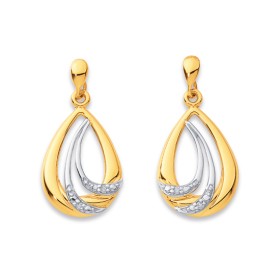 9ct+Two+Tone+Diamond+Teardrop+Earrings
