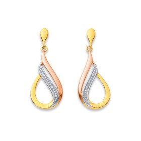9ct+Tri+Tone+Diamond+Teardrop+Earrings