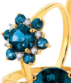 9ct+London+Blue+Topaz+Cluster+Ring+with+Diamonds