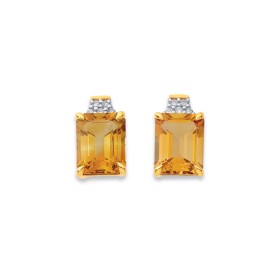 9ct+Citrine+%26amp%3B+Diamond+Studs