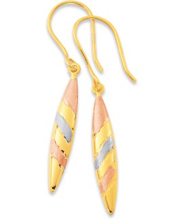 9ct+Tri+Tone+Stripe+Drop+Earrings