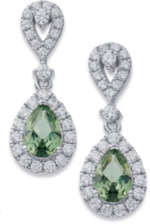 Sterling+Silver+Green+Cubic+Zirconia+Pear+Halo+Drop+Earrings