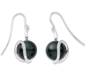 Sterling-Silver-Cubic-Zirconia-Black-Shell-Peal-Loop-Earrings on sale