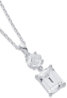 Sterling+Silver+Cubic+Zirconia+Emerald+Cut+Pendant