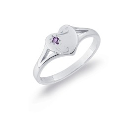 Sterling-Silver-Heart-with-Amethyst-Signet-Ring-Size-L on sale